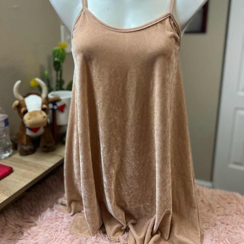 Don't Ask Why AE Champagne Crushed Velvet Swing Cami Mini Slip Dress One Size